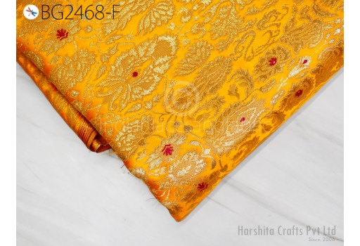 Heavy Banaras Yellow Indian Brocade By The Yard Fabric Wedding Dress Material Skirts Crafting Home Decor Cushion Covers Making Fabric